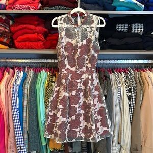 Lace & Mesh burgundy/white floral lined sleeveless back zipper dress size XS